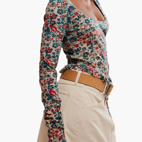 Free People Pink and Blue Long Sleeve Crop Blouse - Picture 4 of 4